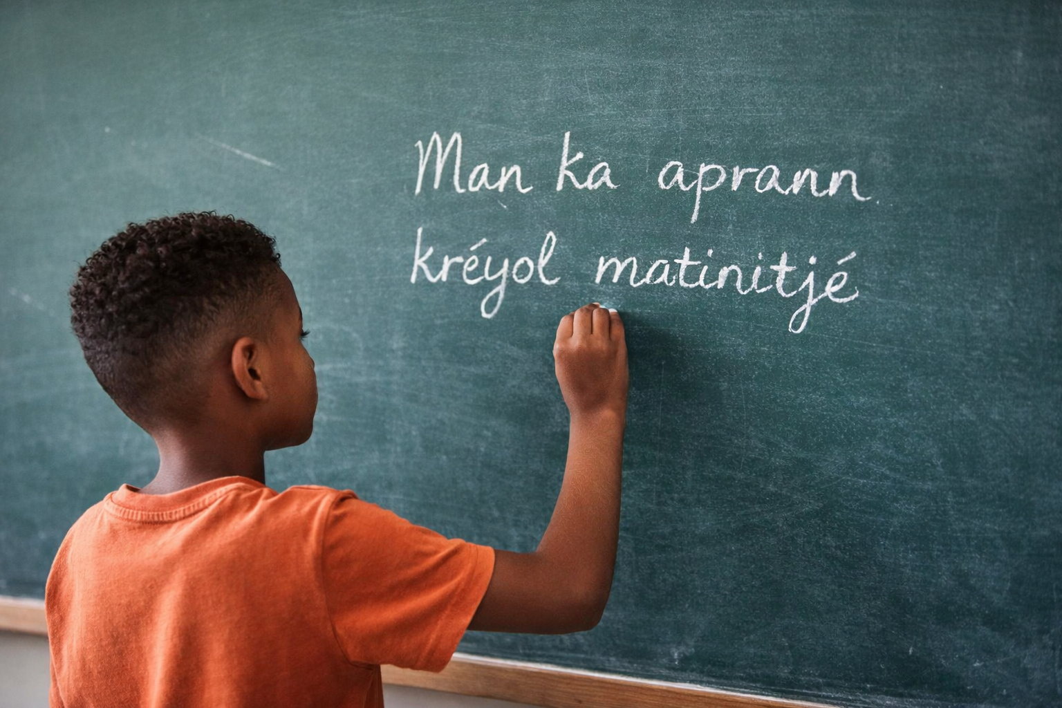 Élève écrivant au tableau en créole martiniquais
